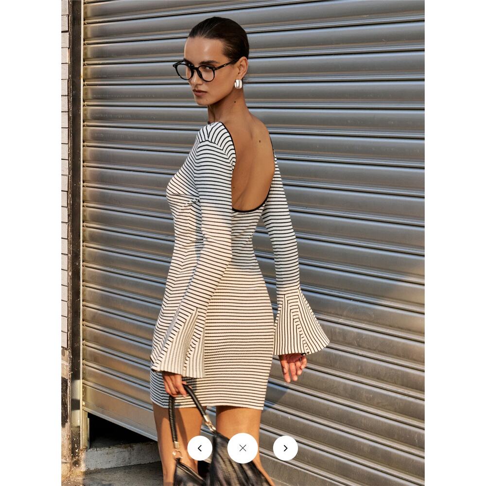 xsCommense Flared Sleeve Striped Backless Mini Dress Sz XS
